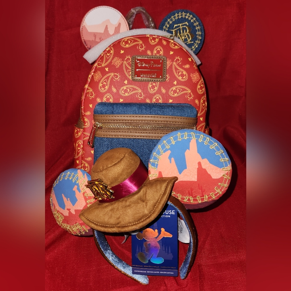 Loungefly Mickey Mouse: The Main Attraction Mini Backpack & Headband Set NWT